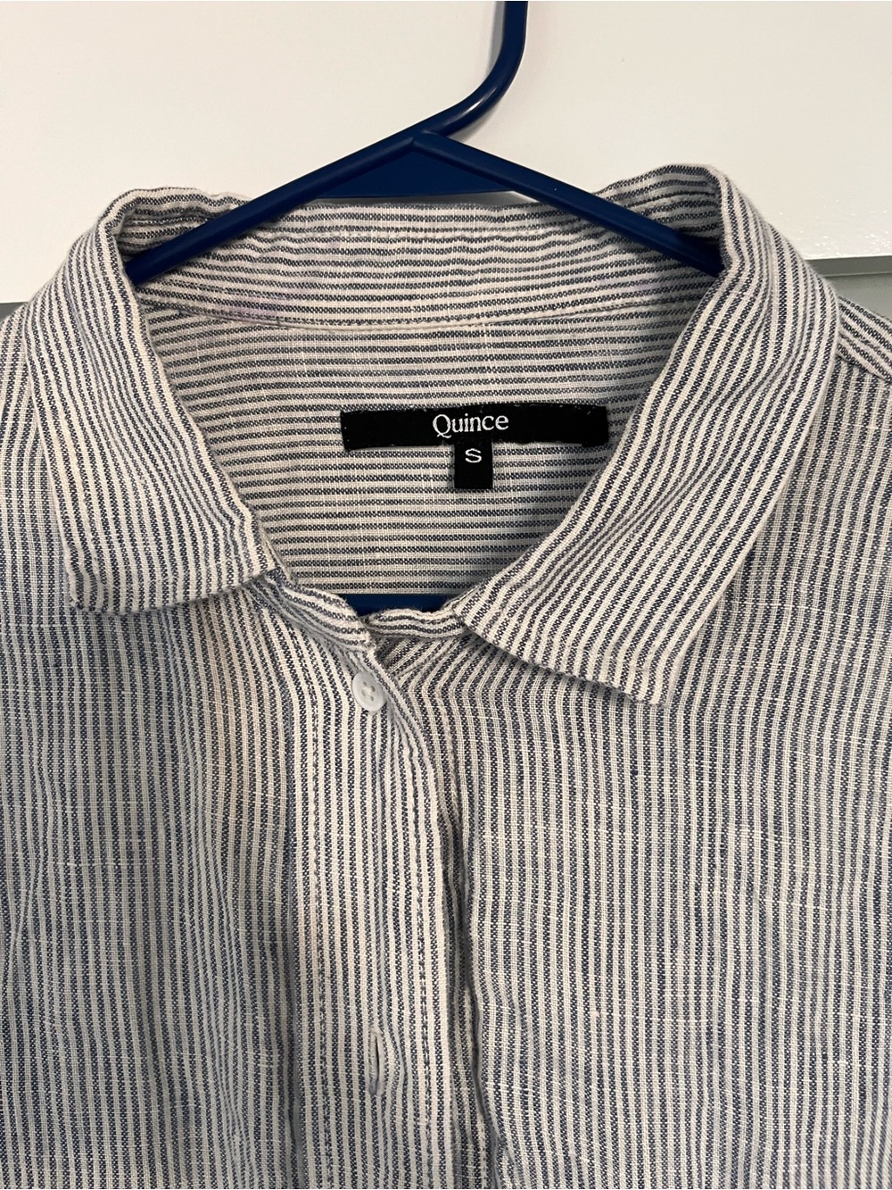 Quince European Linen Shirt Dress blue stripe - Picture 3 of 6